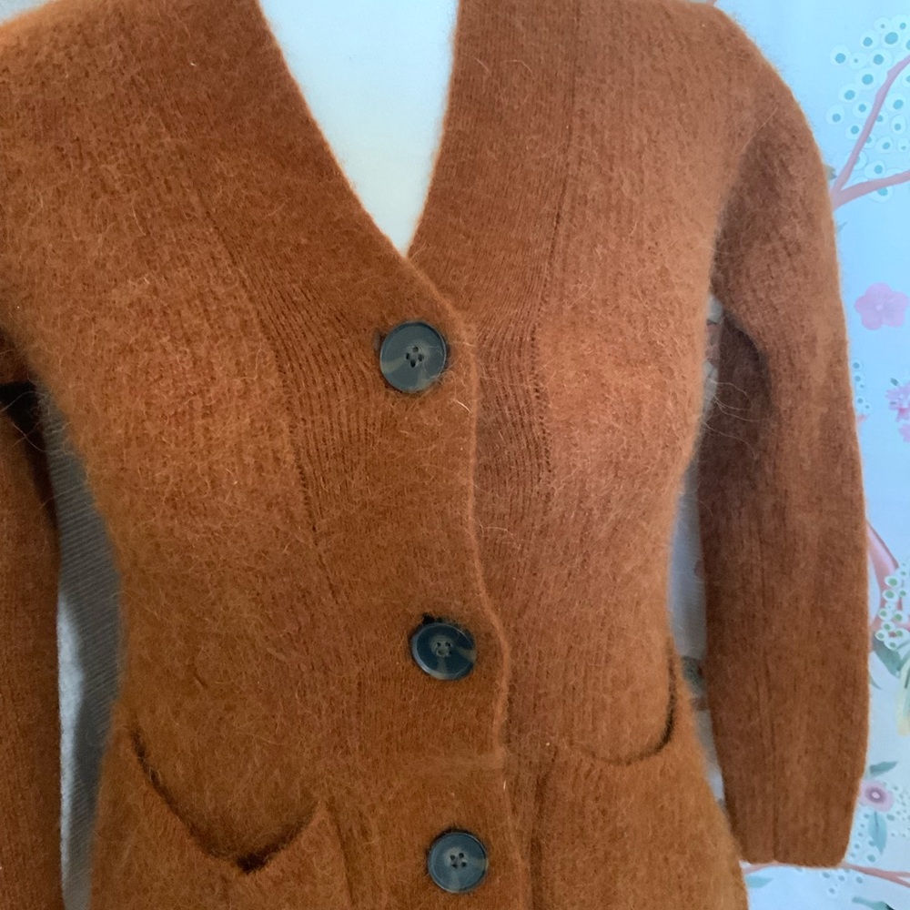 Cozy Brown Button-Up Cardigan Everlane alpaca blend xxs